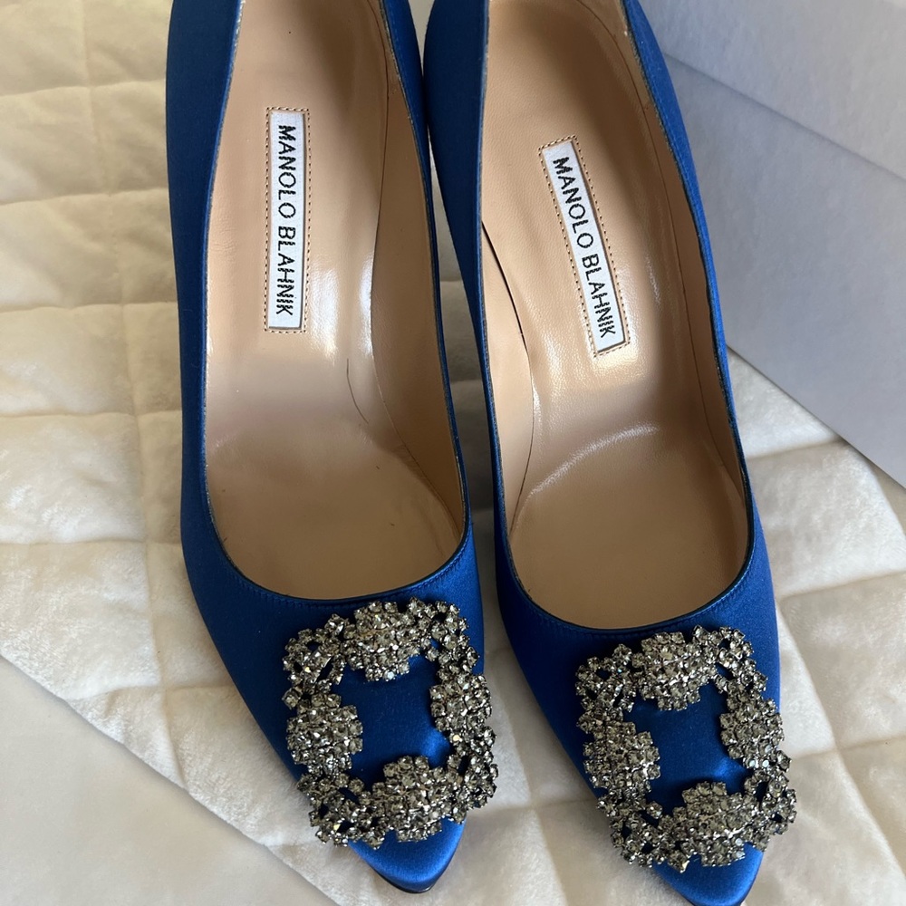 Brand New Blue Manolo Blahnik Hangisi 105 Heels